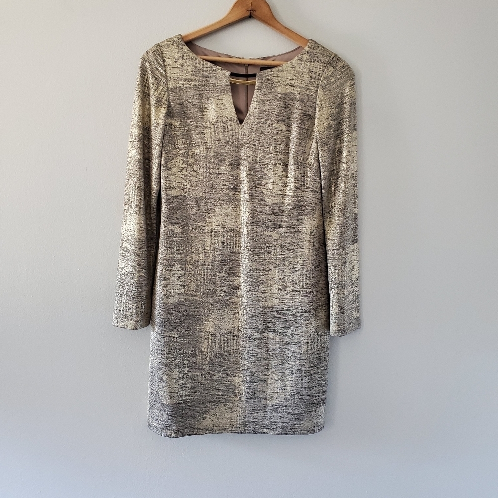 Vince Camuto Metallic Gold Long Sleeve Sheath Dress